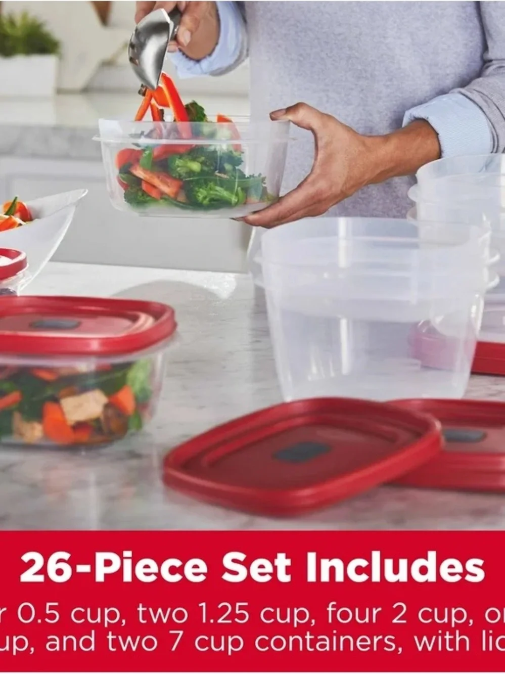 NEW IN BOX Rubbermaid 26-Piece BPA-Free Food Storage Set, Red Vented Lids